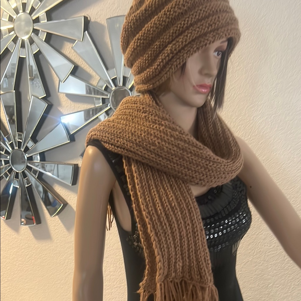 New Handmade Hats And ScarvesCozy Brown Knit Scarf And Hat Set